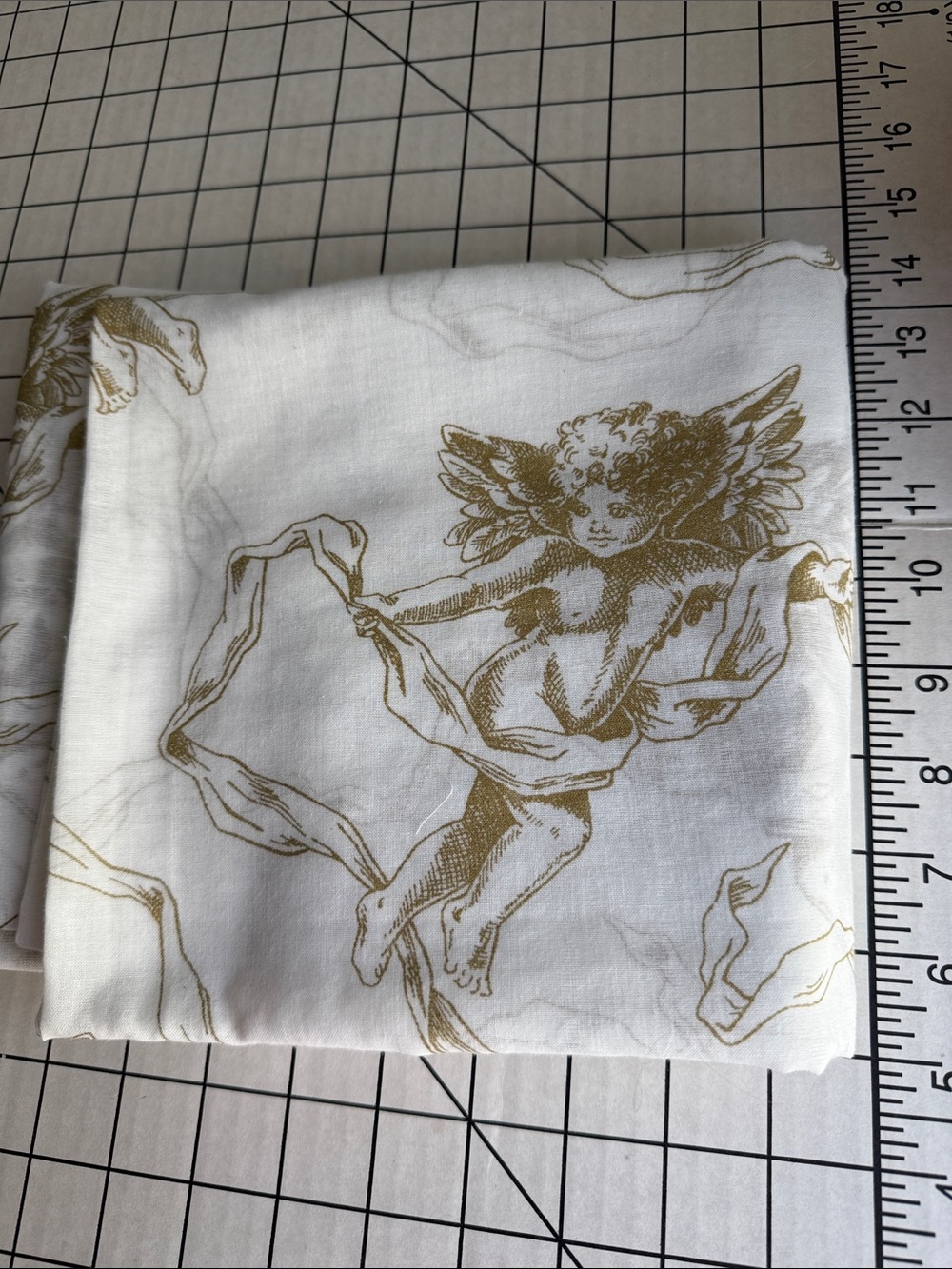 1¾ Yds Vintage Style Cherub Voile Fabric 58” Wide Semi Sheer Ivory Gold Romantic